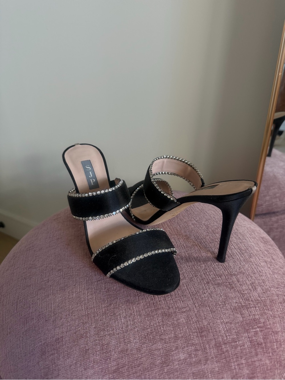 SJP Black Crystal-Trim High Heel Sandals